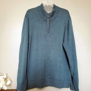 L.L. Bean Sweater Mens Size Large Green Blue 100% Cotton Knit Quarter Zip